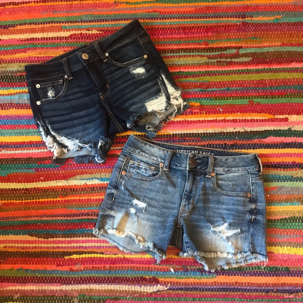 Two American Eagle Distressed Denim Shorts